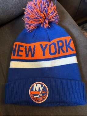 NHL New York Islanders Pom Knit Hat in Blue & Orange